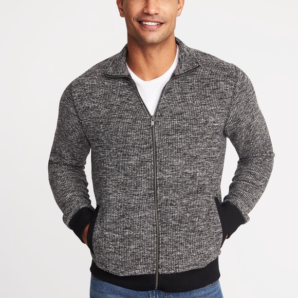 Banana Republic Sz L Knit Full Zip Jacket Sweater Gray Mock Neck Pockets - Picture 1 of 9